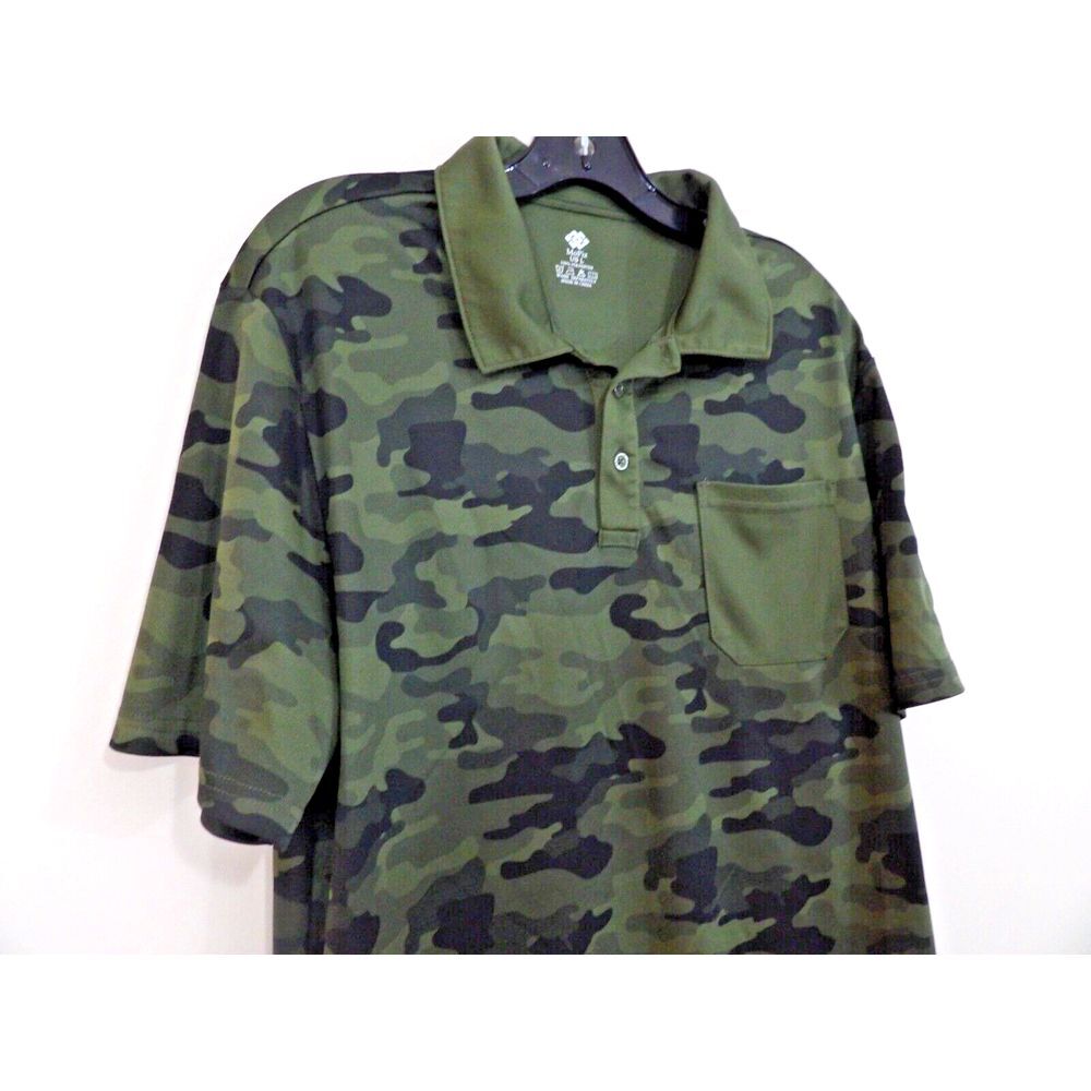 MoFiz Green Camo Golf Hiking Dry Fit Short Sleeve Polo Shirt Men's L